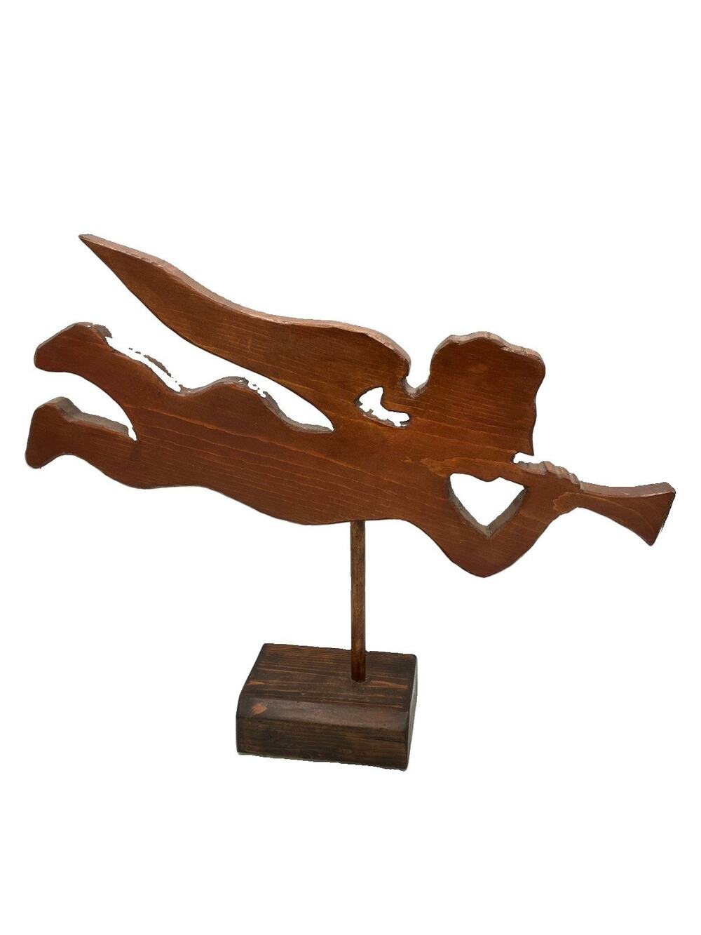 Vintage Wood Herald Angel Trumpet Silhouette Folk Art Christmas Decor 15”